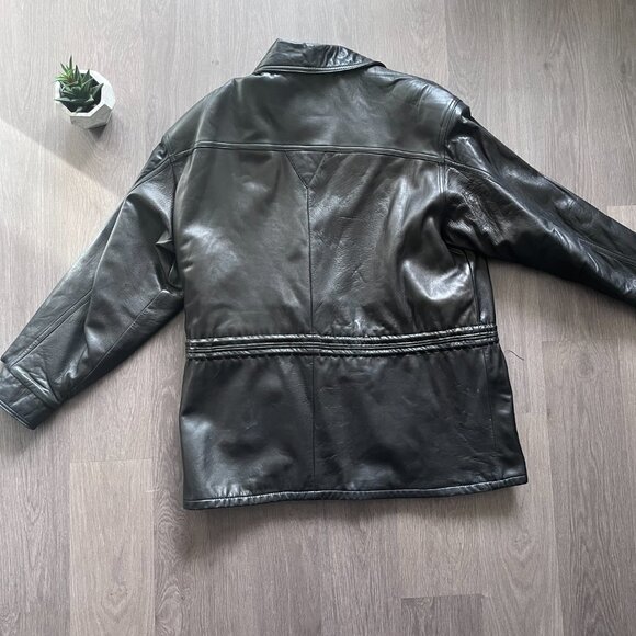 VINTAGE Leathers Leathers Black 100% Genuine 3/4 Length Leather "Car" Coat - Picture 14 of 15